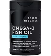 Sports Research Triple Strength Omega 3 Fish Oil - Burpless Fish Oil Supplement w/EPA & DHA Fatty...
