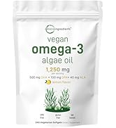 Vegan Omega 3 Algae Oil, 240 Veggie Softgels | Fish Oil Alternative | DHA 500mg & DPA 100mg | Car...