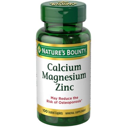 Nature's Bounty Calcium Magnesium & Zinc Caplets, Immune & Bone Health, Daily Supplement, 1000mg Calcium, 400mg Magnesium, 600 IU Vitamin D, Gluten Free, 100 Caplets