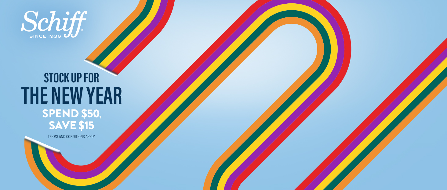 Schiff Stock up for the new year! Spend $50. Save $15