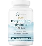 Pure Magnesium Glycinate 1,000mg Per Serving, 300 Capsules | Enhanced with Vitamin C | Only Uses ...