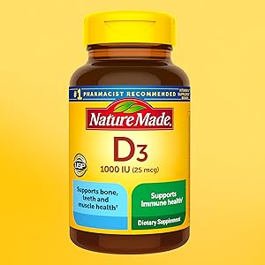 Photograph of the Nature Made Vitamin D3 1000 iu Softgels bottle